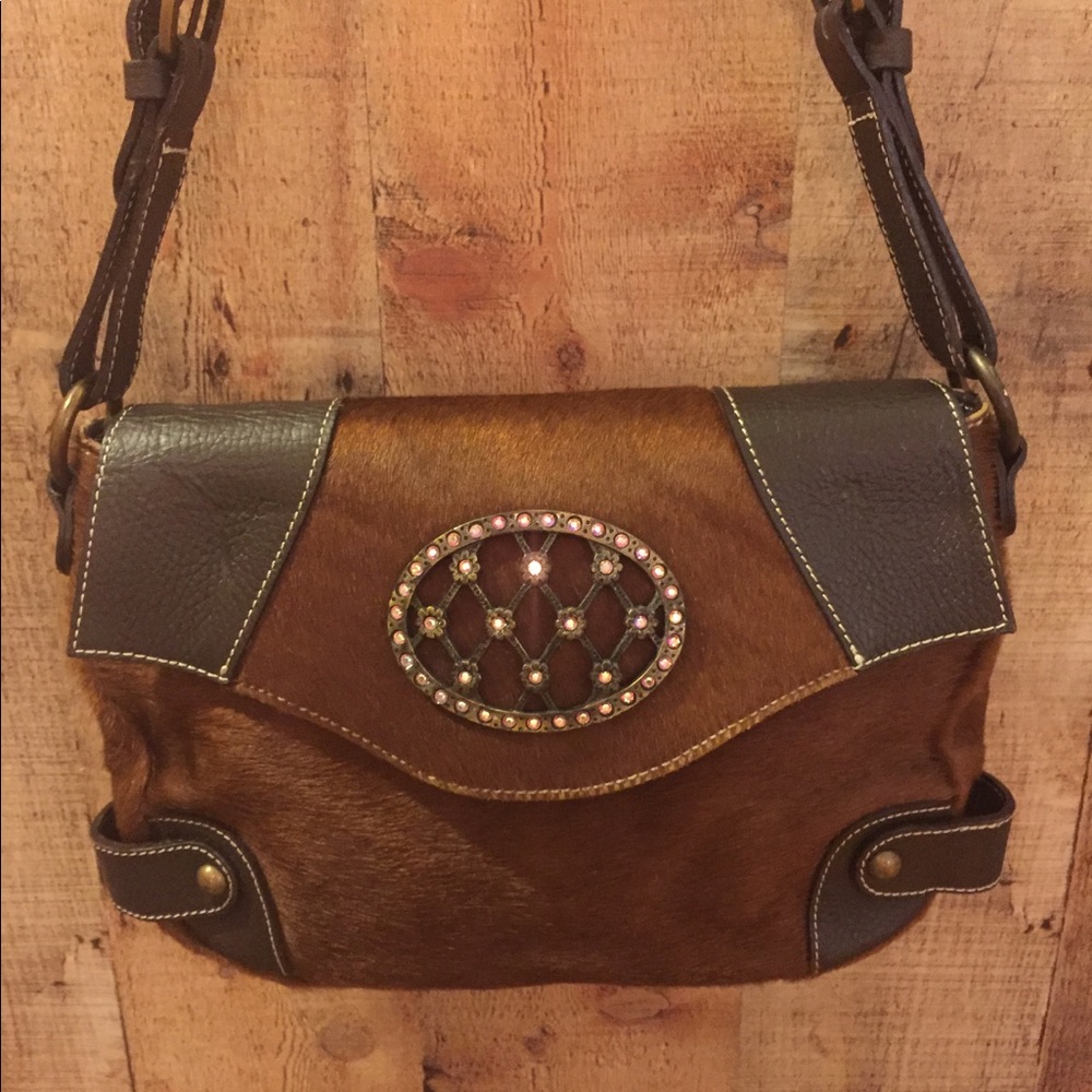 GUIA'S Pony Hair Swarovski Crystal Detail Handbag